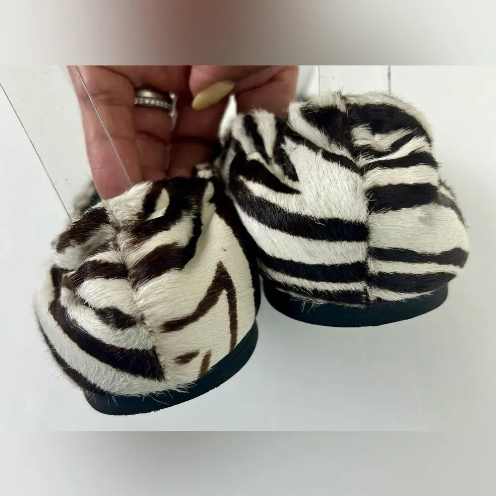 Tory Burch Zebra Print Ballet Flats with Silver Logo